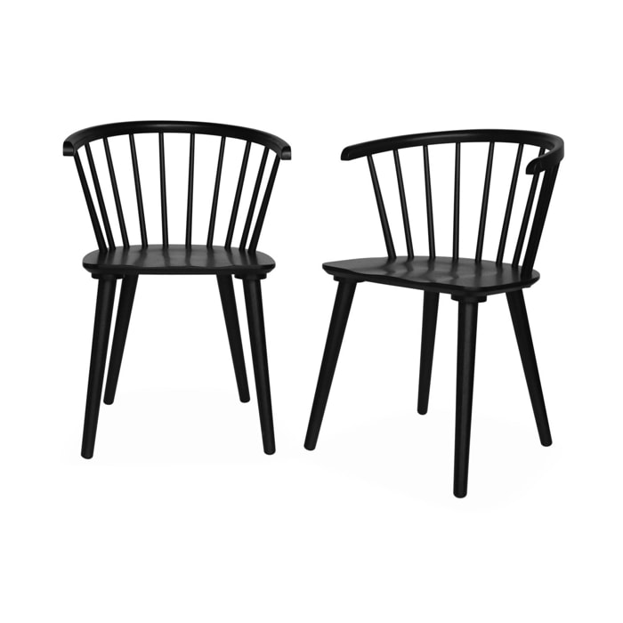 Lot de 2 chaises noires à barreaux en bois et contreplaqué. Paula. L 51 x P 53 x H 75cm