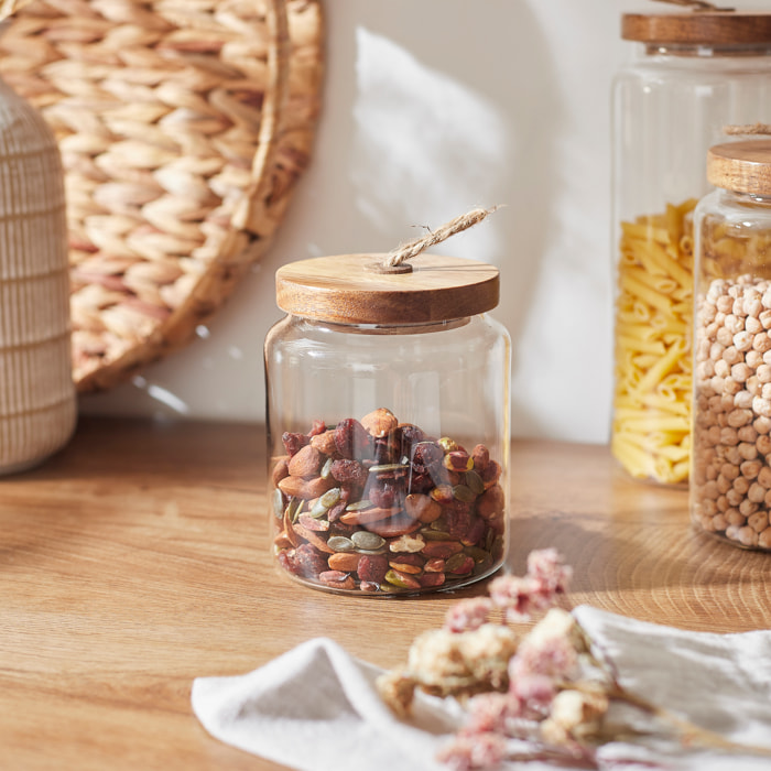 Bocal Verre Avec Couvercle Acacia H10cm2