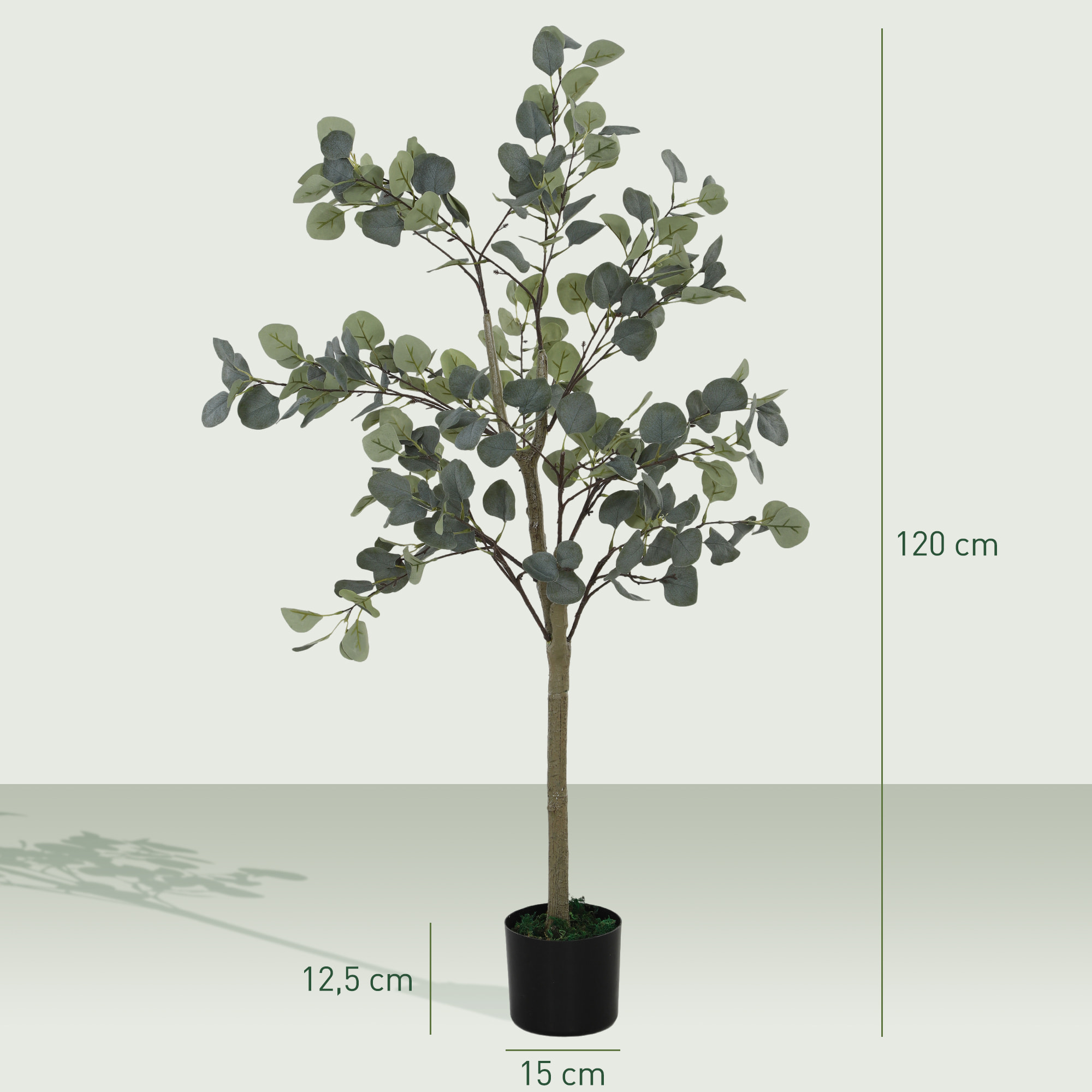Planta Artificial Decorativa Grande 120 cm Eucalipto Artificial Árbol Sintético de Interior con 230 Hojas Decoración para Hogar Oficina Balcón Dormitorio Verde