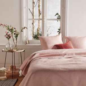Dessus de lit + 2 taies "Dolce" rose poudré - 260x240 cm