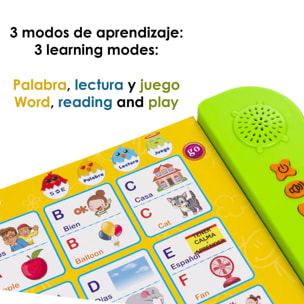 Mi E-Libro, libro electrónico educativo con sonidos, bilingüe en español e inglés.