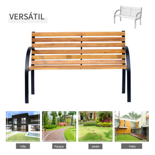 Banco de Jardín de Madera de 2 Plazas 122x60x83 cm con Respaldo y Apoyabrazos Listones y Marco de Acero Carga 220 kg Color Natural y Negro