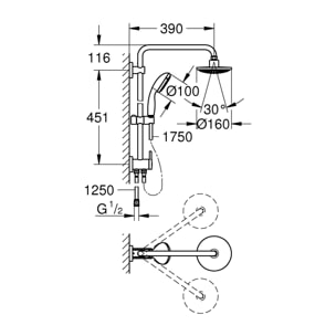 GROHE Vitalio Start 160 Colonne de douche avec inverseur manuel Chromé 26226000