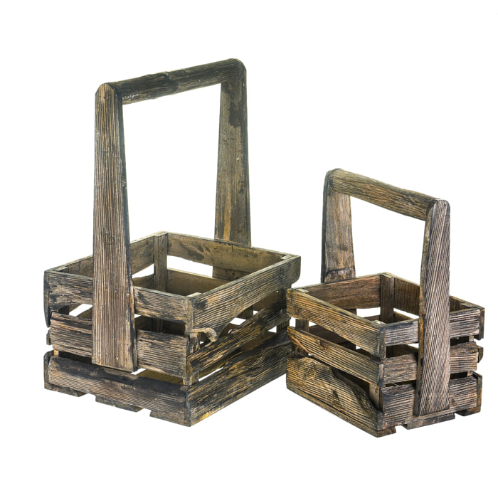 Set Di 2 Cassetta In Legno Con Manico Centrale. Altezza 44,5 Cm - Pezzi 1 - 30X44,5X25cm - Colore: Marrone  - Bianchi Dino - Articoli In Legno Cassette