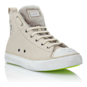 PHILIPP PLEIN Leather Hi-Top Sneakers shearling lining Megastar