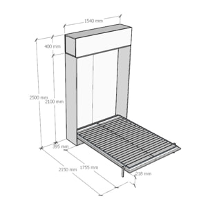 Armoire Lit escamotable vertical double 140 KENTARO Frêne Blanc avec élément haut