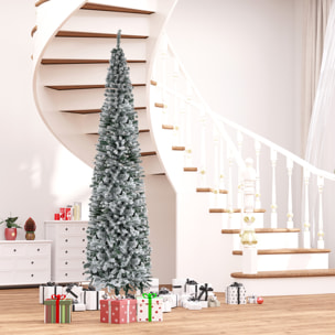 Árbol de Navidad Estrecho 270 cm Árbol de Navidad Artificial Nevado con 1014 Ramas y Soporte de Metal Árbol Navideño para Salón Verde y Blanco