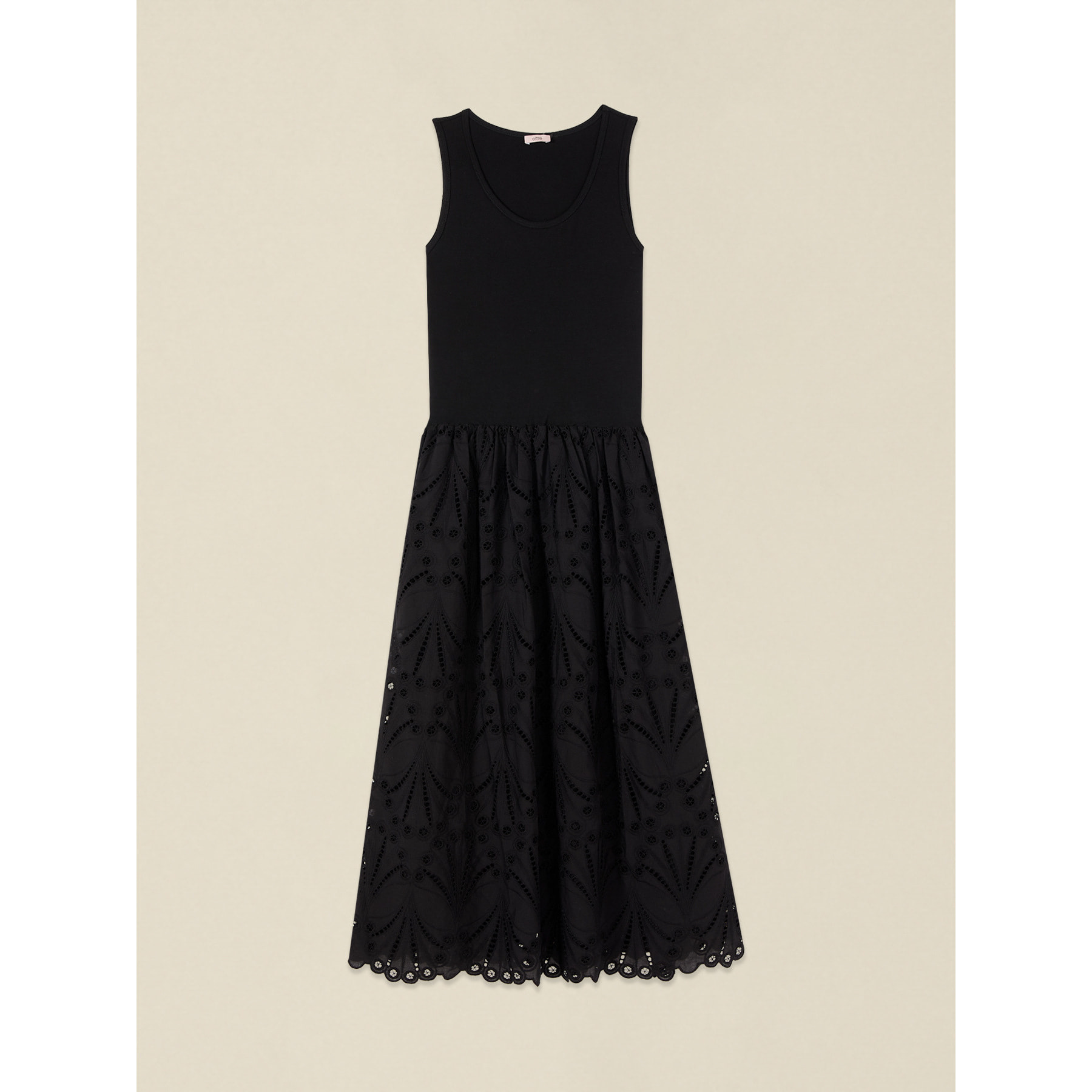 Oltre - Vestito lungo con gonna in sangallo - Nero
