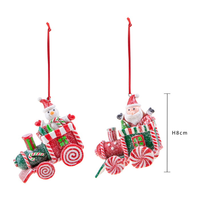 Set Di 2 Babbo Natale Su Treno. Lunghezza 8 Cm - Pezzi 2 - 7,5X8X4cm - Colore: Verde - Bianchi Dino - Articoli Natalizi