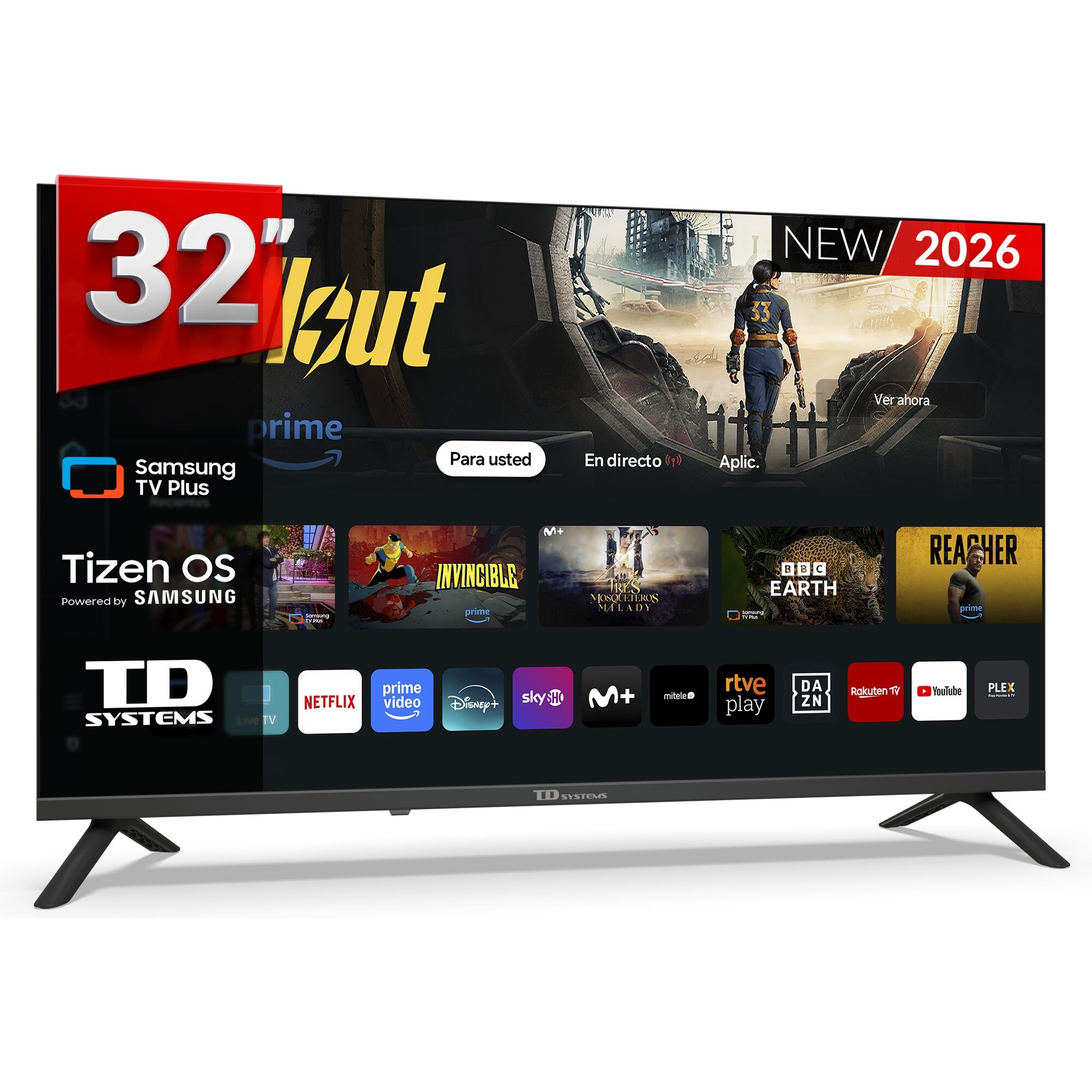 TD Systems - Smart TV 32 pulgadas. Samsung TV Tizen OS 8.0. Sintonizador triple (DVB-T2/C/S2). Televisores con Samsung Smart TV Gaming Hub. Televisión del 2026. Compatible con Prime Video, Netflix, Movistar+, HBO, y más Apps - M32C22TIZEN