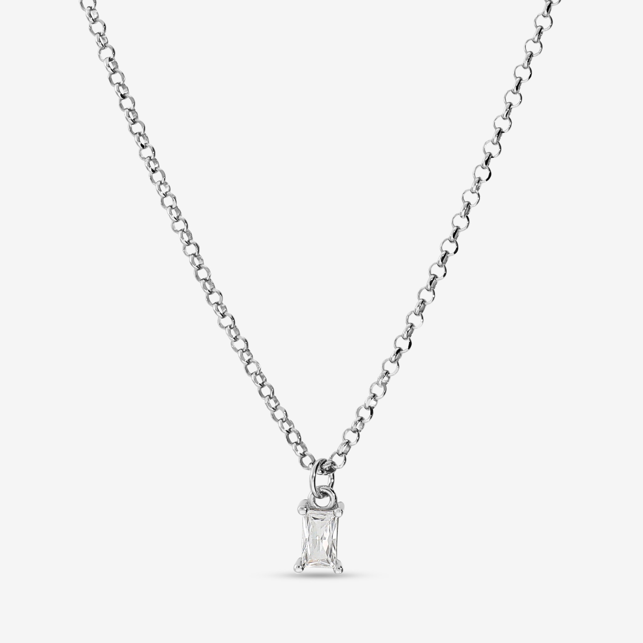 Collana in Argento 925 placcato Rodio con Cubic Zirconia a Baguette