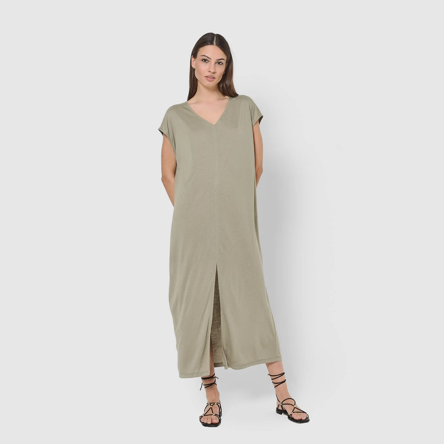 Vestido largo viscosa verde cacería