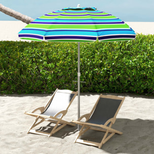 Sombrilla de Playa Ø178x205 cm Parasol para Terraza con Reclinación 45° Altura Ajustable Apertura Manual Anti-UV Impermeable y Bolsa de Transporte para Jardín Piscina Multicolor