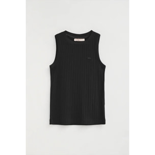 Camiseta sin mangas negra de canalé con logo Polo Club