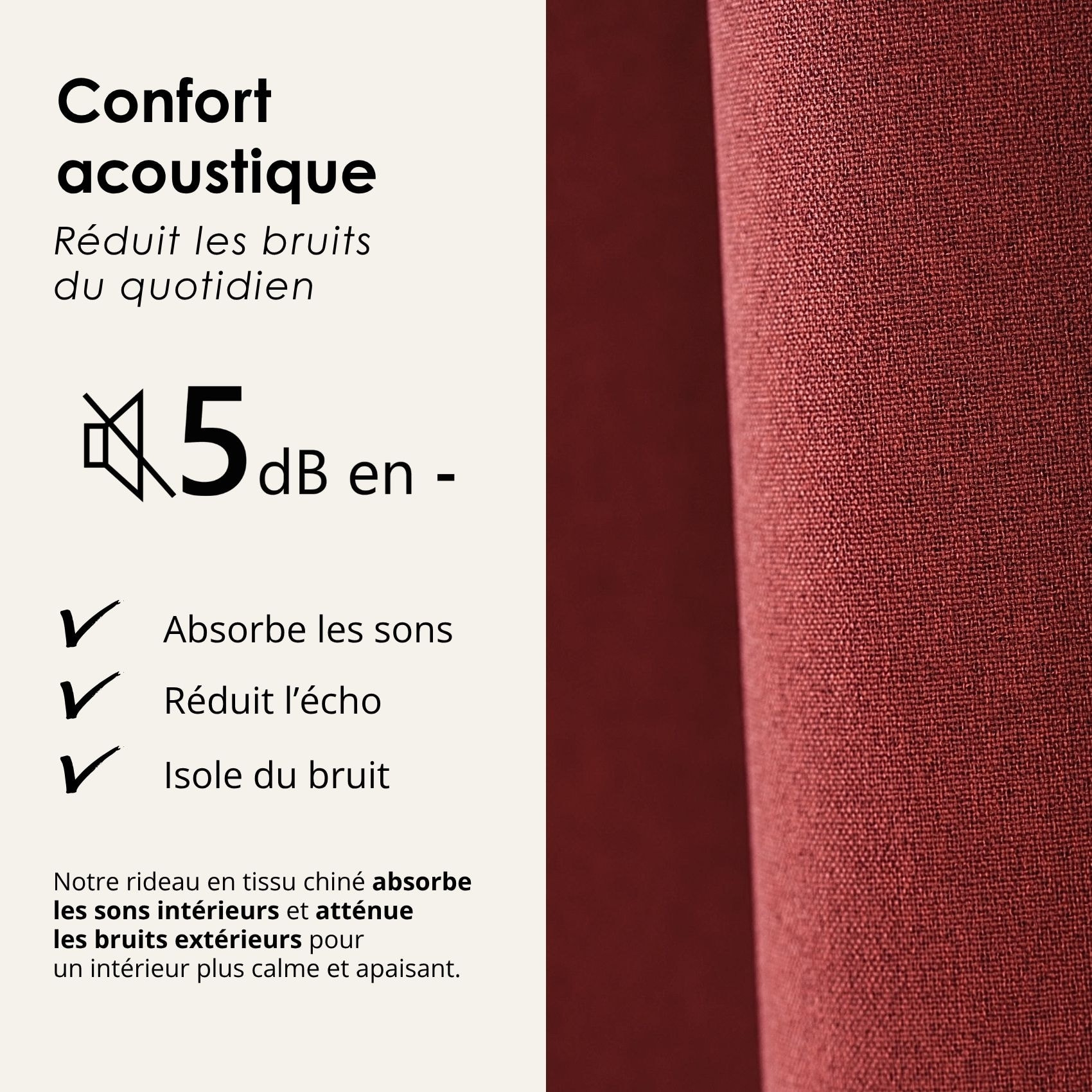 Rideau 100% occultant thermique phonique chiné - Rouge