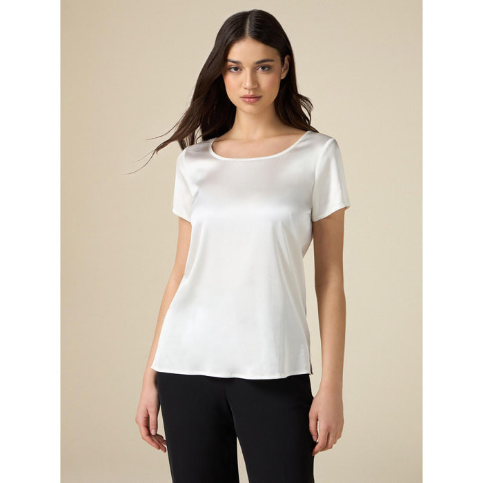 Oltre - Blusa de manga corta en raso - Blanco