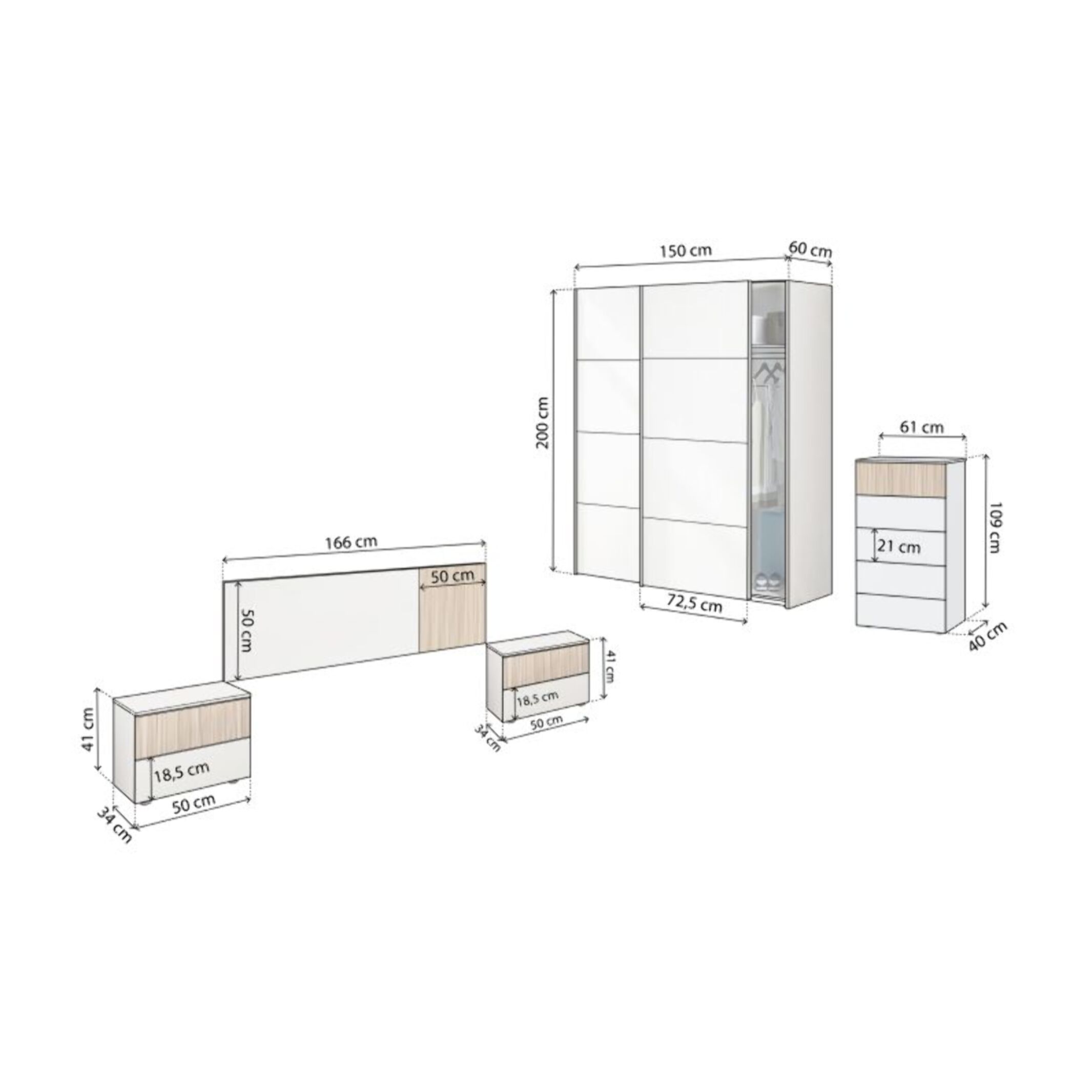 Dormitorio Nitza 5C Plus V1 Blanco Artik (Blanco Mate) - Natur