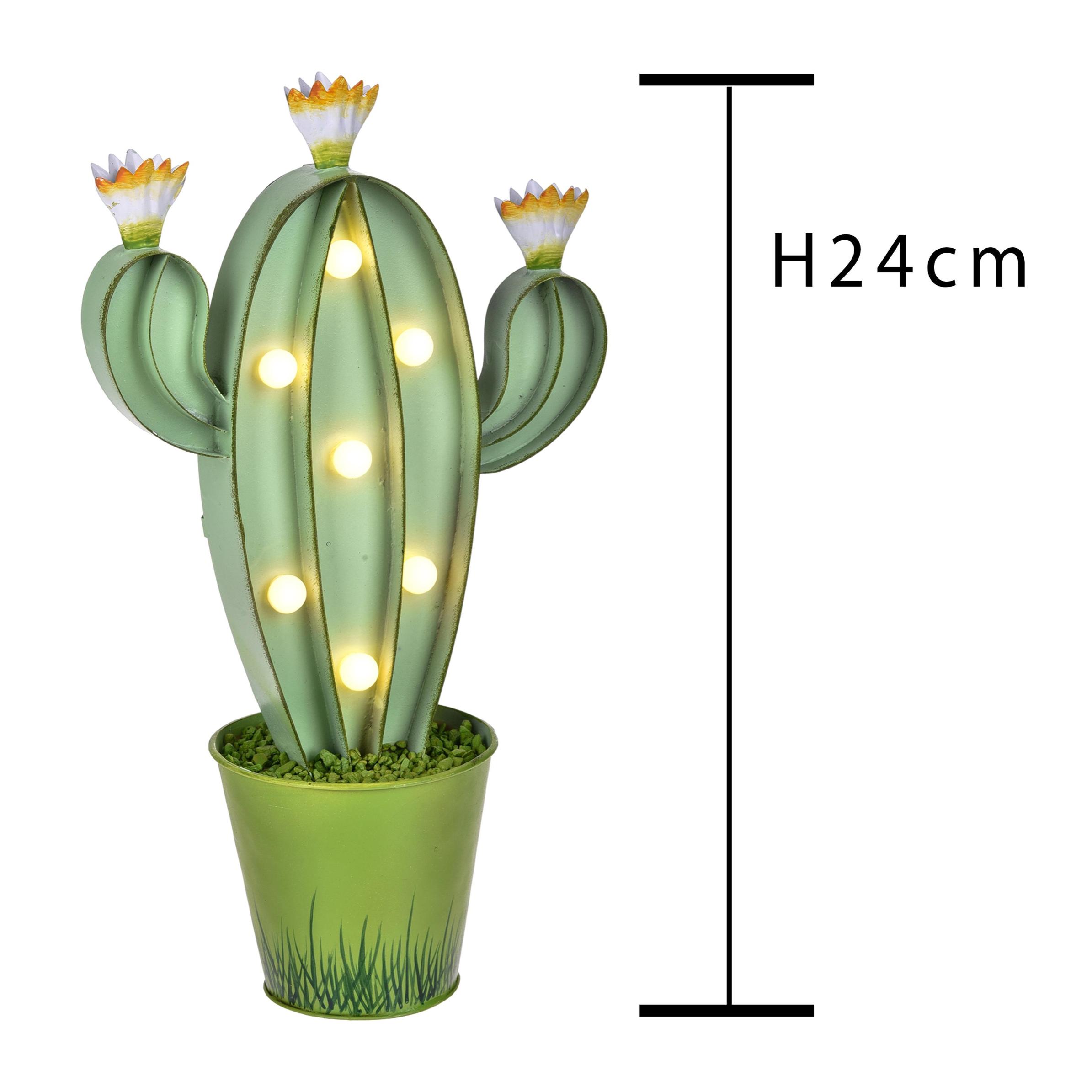 Cactus Con Luci. Altezza 24 Cm - Pezzi 1 - 13X24X8cm - Colore: Verde - Bianchi Dino - Decori Casa E Complementi