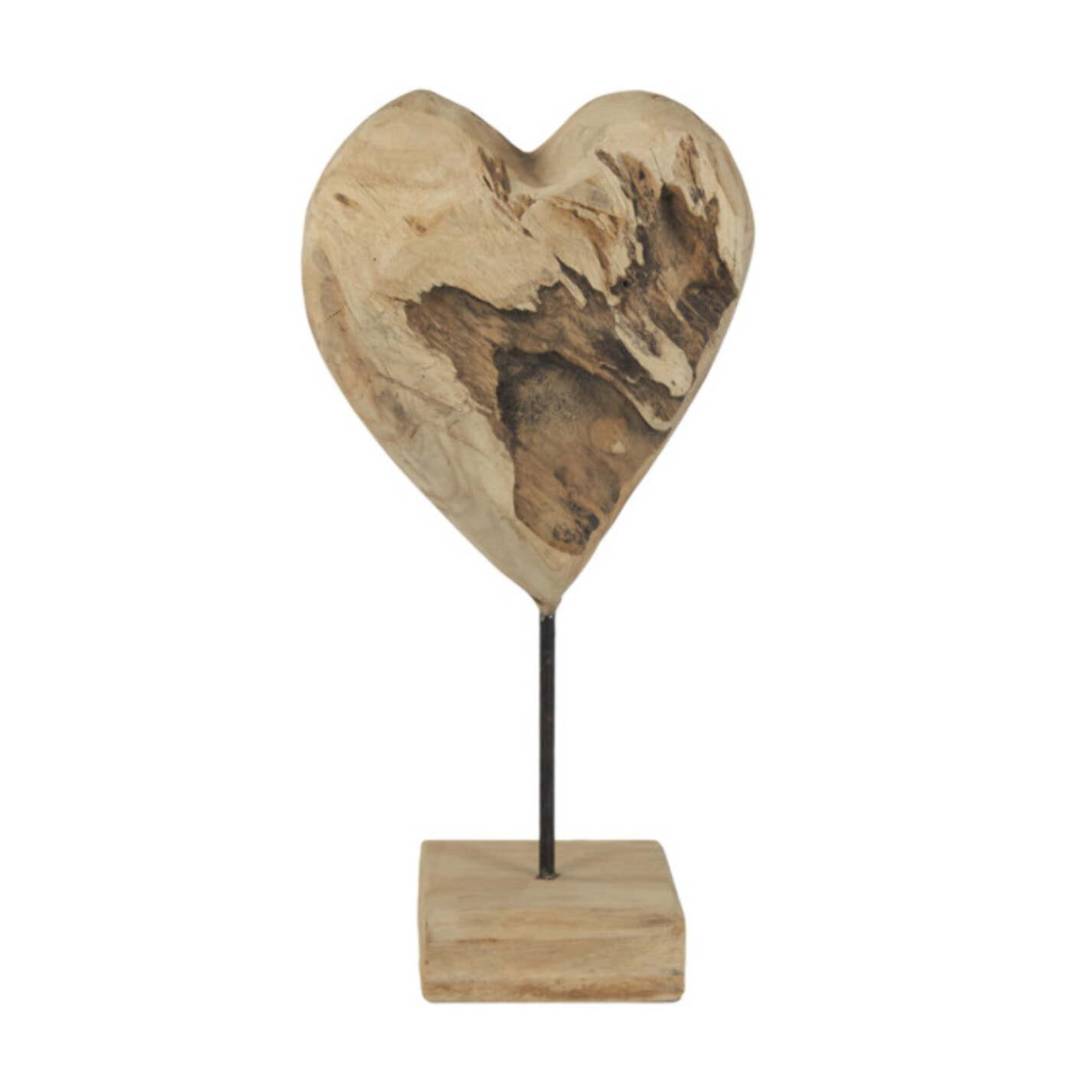 Sculpture Artisanale Cœur en Bois de Teck Massif H. 39 cm - BAKOU