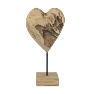 Sculpture Artisanale Cœur en Bois de Teck Massif H. 39 cm - BAKOU