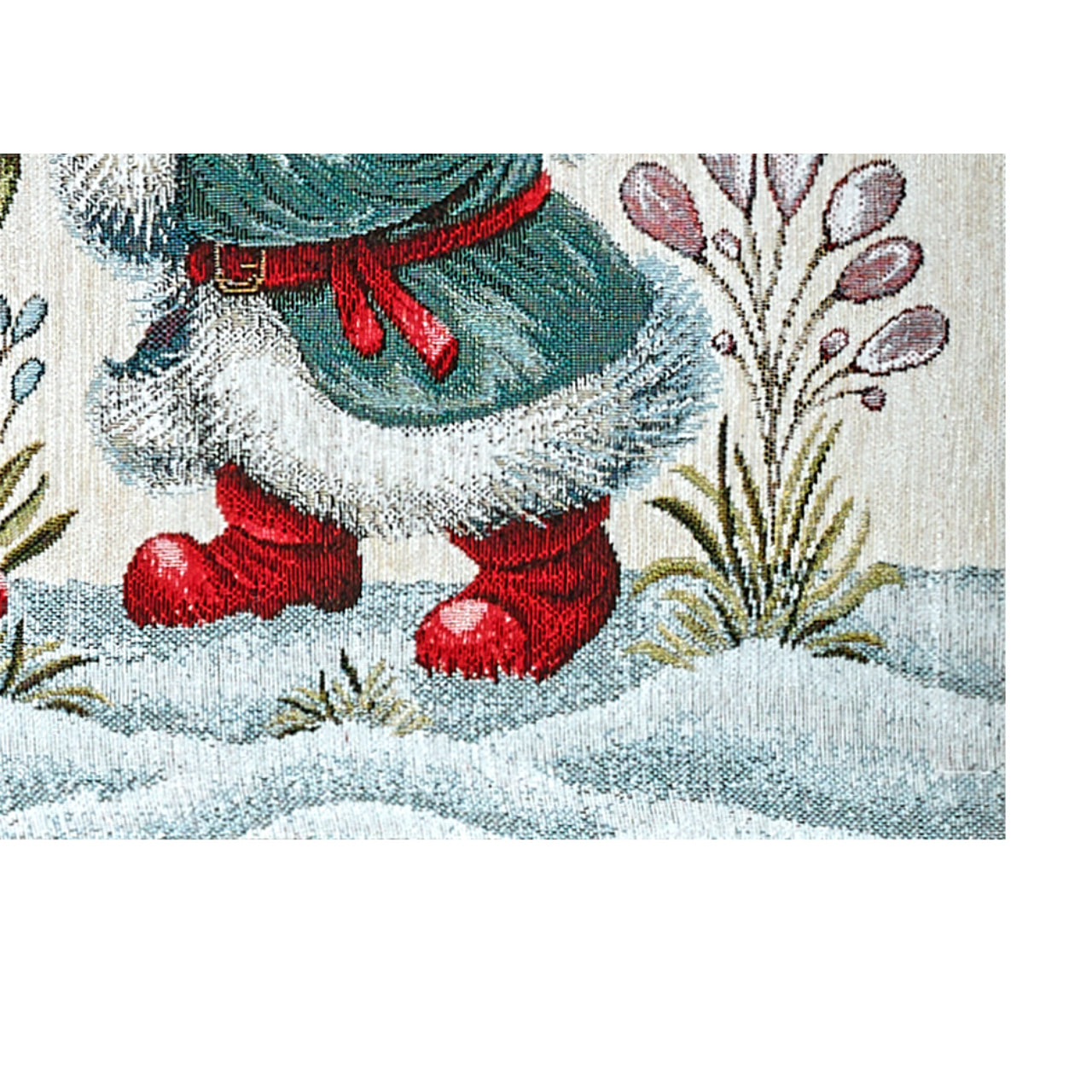 Runner Natalizio Cucina Salotto In Tessuto Gobelin Cinigliato Made in Italy Disegno Elfo Foglia