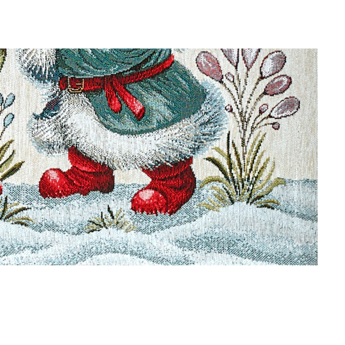 Runner Natalizio Cucina Salotto In Tessuto Gobelin Cinigliato Made in Italy Disegno Elfo Foglia