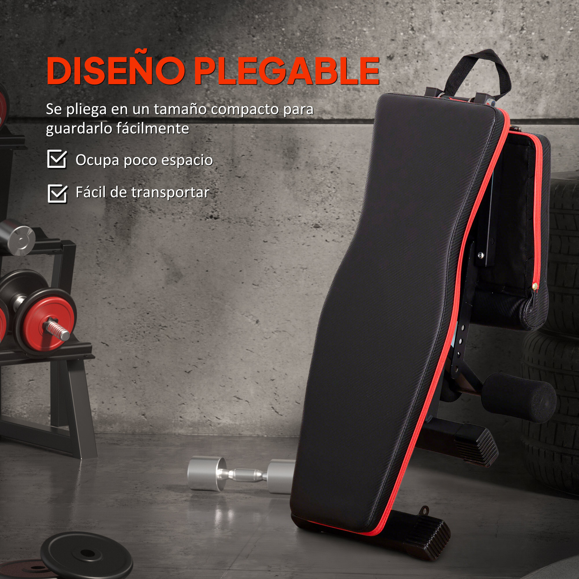 Banco de Musculación Plegable, Banco de Pesas, Respaldo y Asiento Ajustables, Extensión de Pierna, Cojín de Predicador y Banda de Resistencia, para Entrenamiento Completo, Gimnasio en Casa