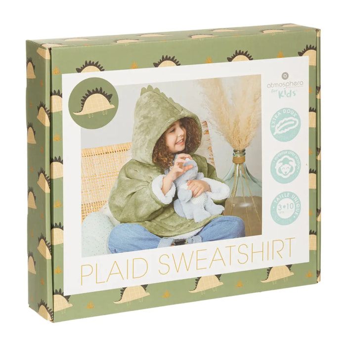Plaid sweatshirt "Dinosaure" vert pour 3 à 10 ans