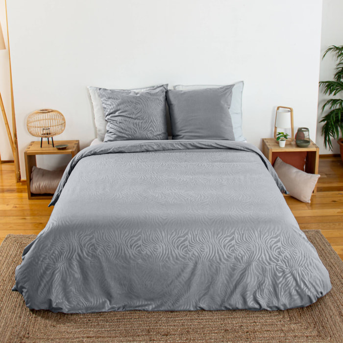 Parure de lit polyester réversible imprimé zèbre 2 places gris ONDULA