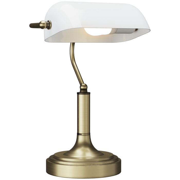 Lámpara de Escritorio Banquero Vintage Lámpara de Mesa Banker E27 con Pantalla Orientable a 45° Interruptor Basculante para Hogar Dormitorio Oficina Biblioteca Blanco