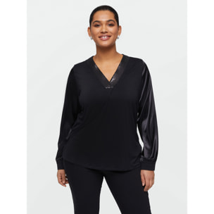 Fiorella Rubino - Blusa bimateria con escote bordado - Negro