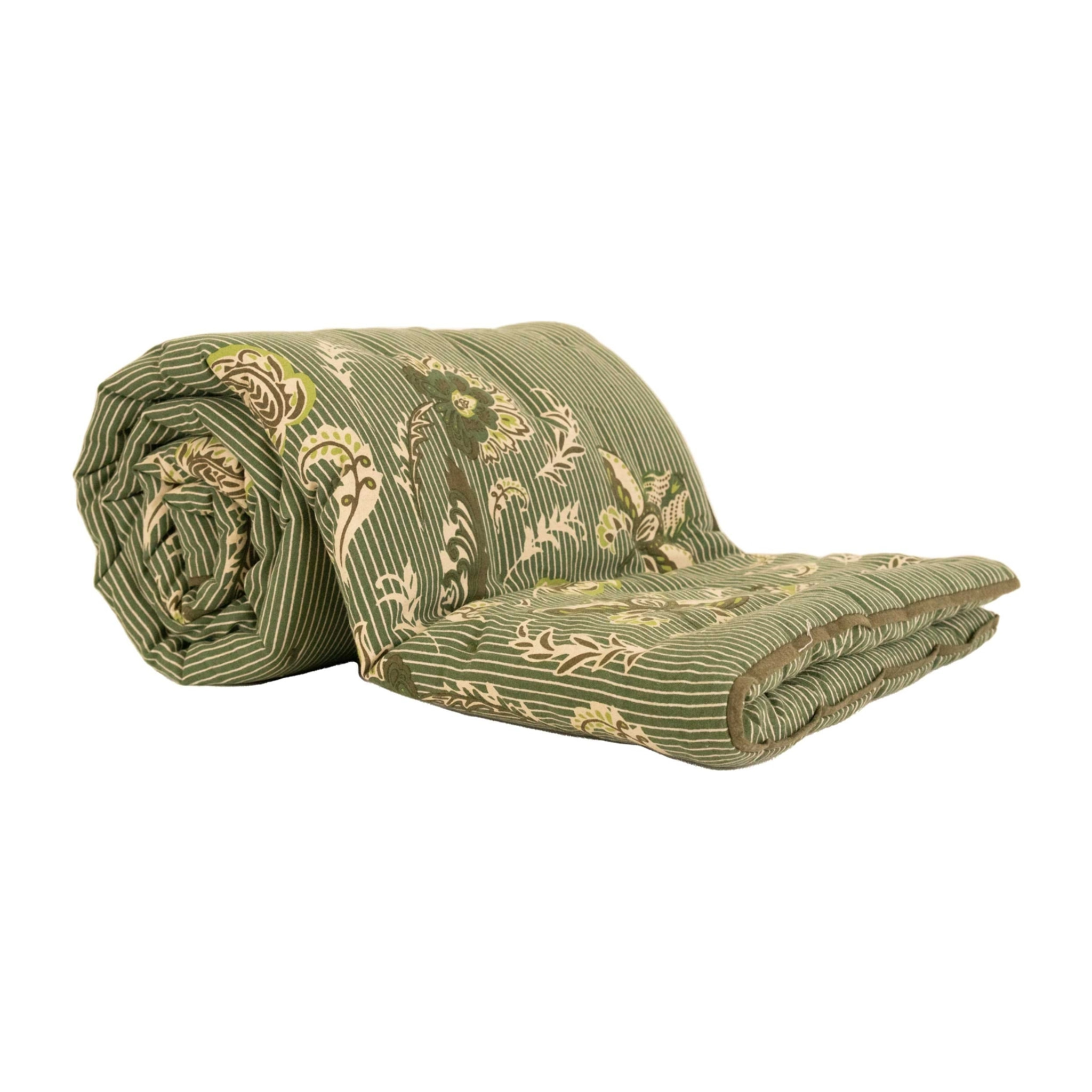 Édredon décoratif en polylin motif floral - Vert Olive