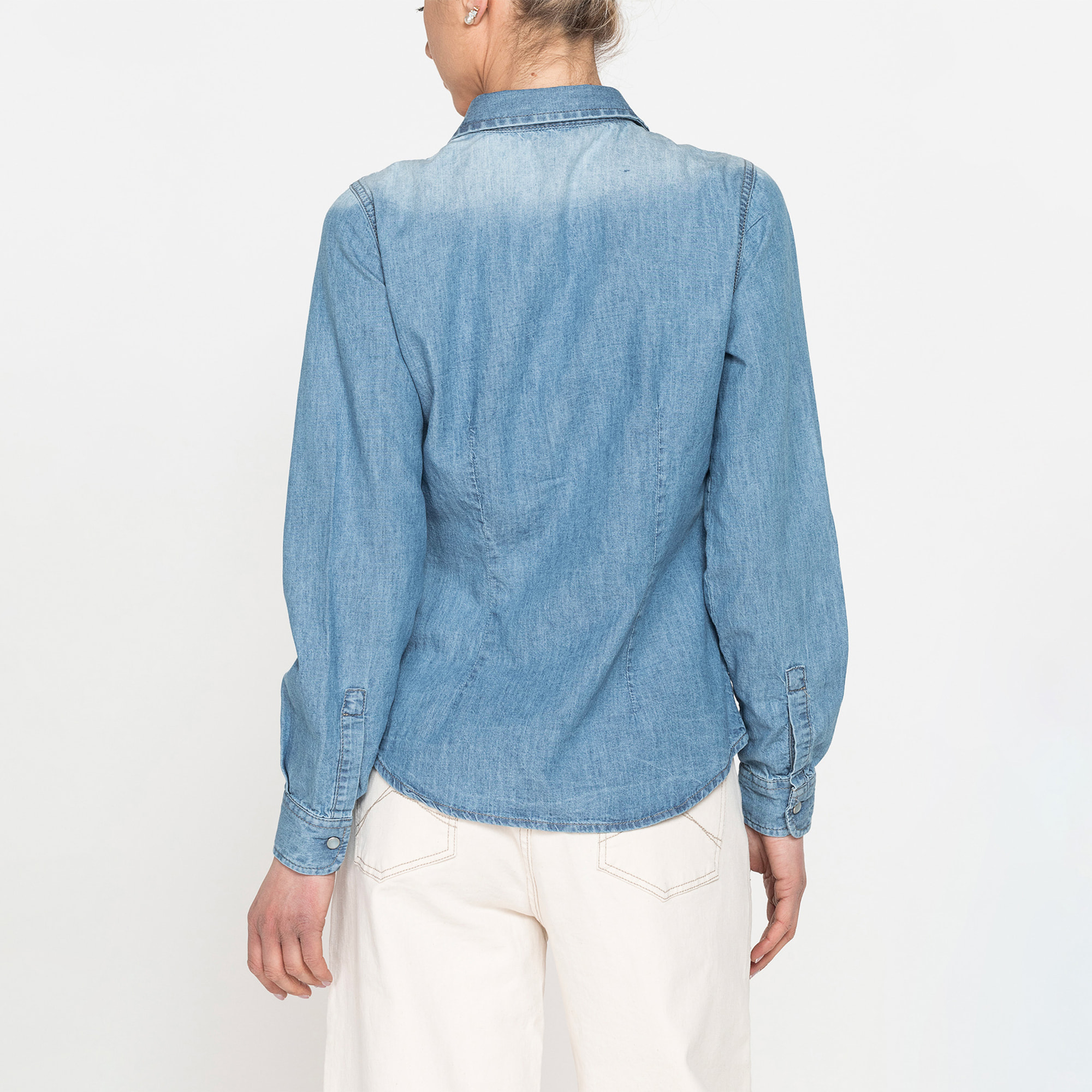 CAMICIA IN DENIM A MANICHE LUNGHE SLIM IN PURO COTONE