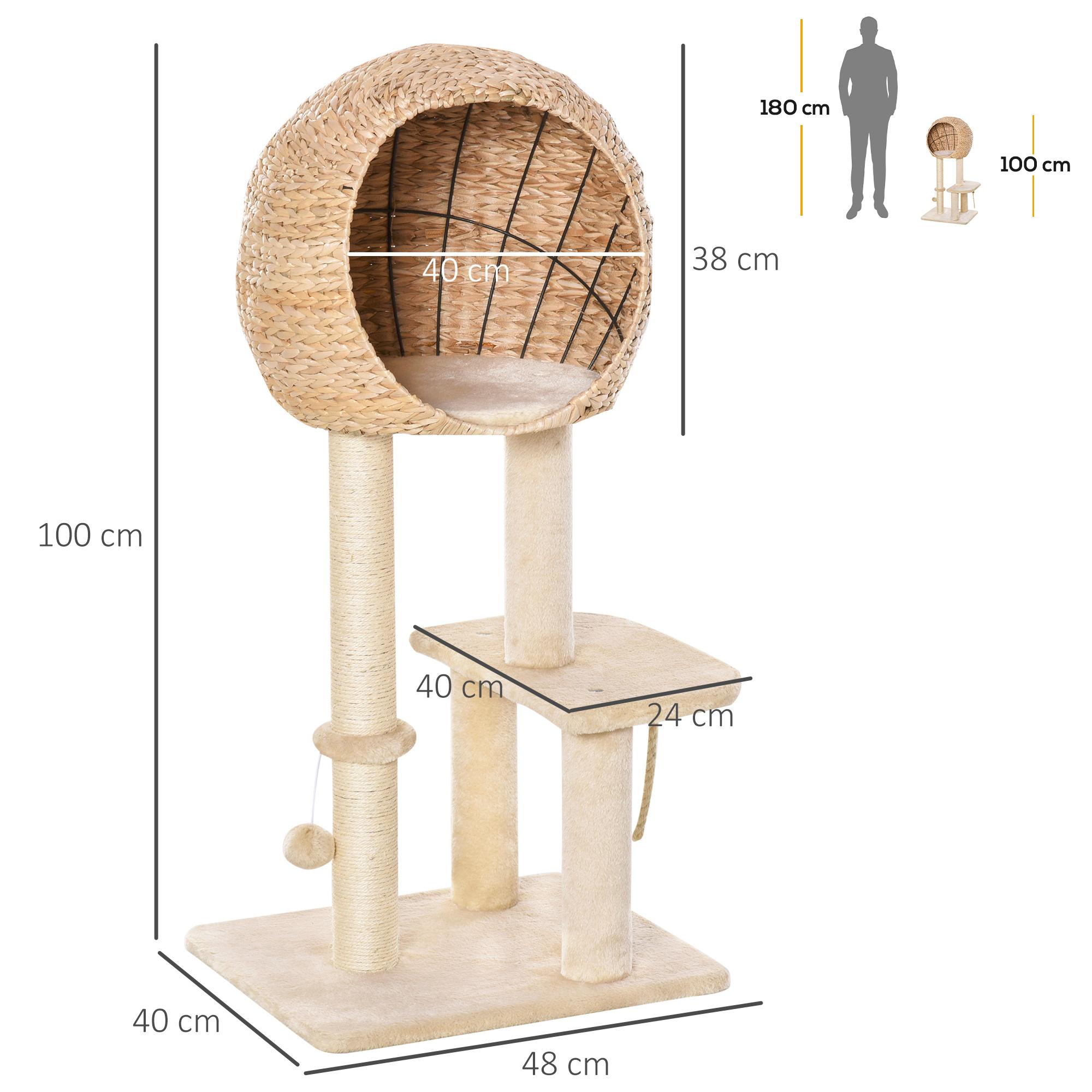 Árbol Rascador de Gatos Caseta Bola y Cuerda de Juego Poste de Sisal 48x40x100cm