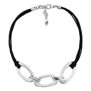 Collar Candado en plata chapado y cadena singular eslabón rectangular. "Gloria Mago"