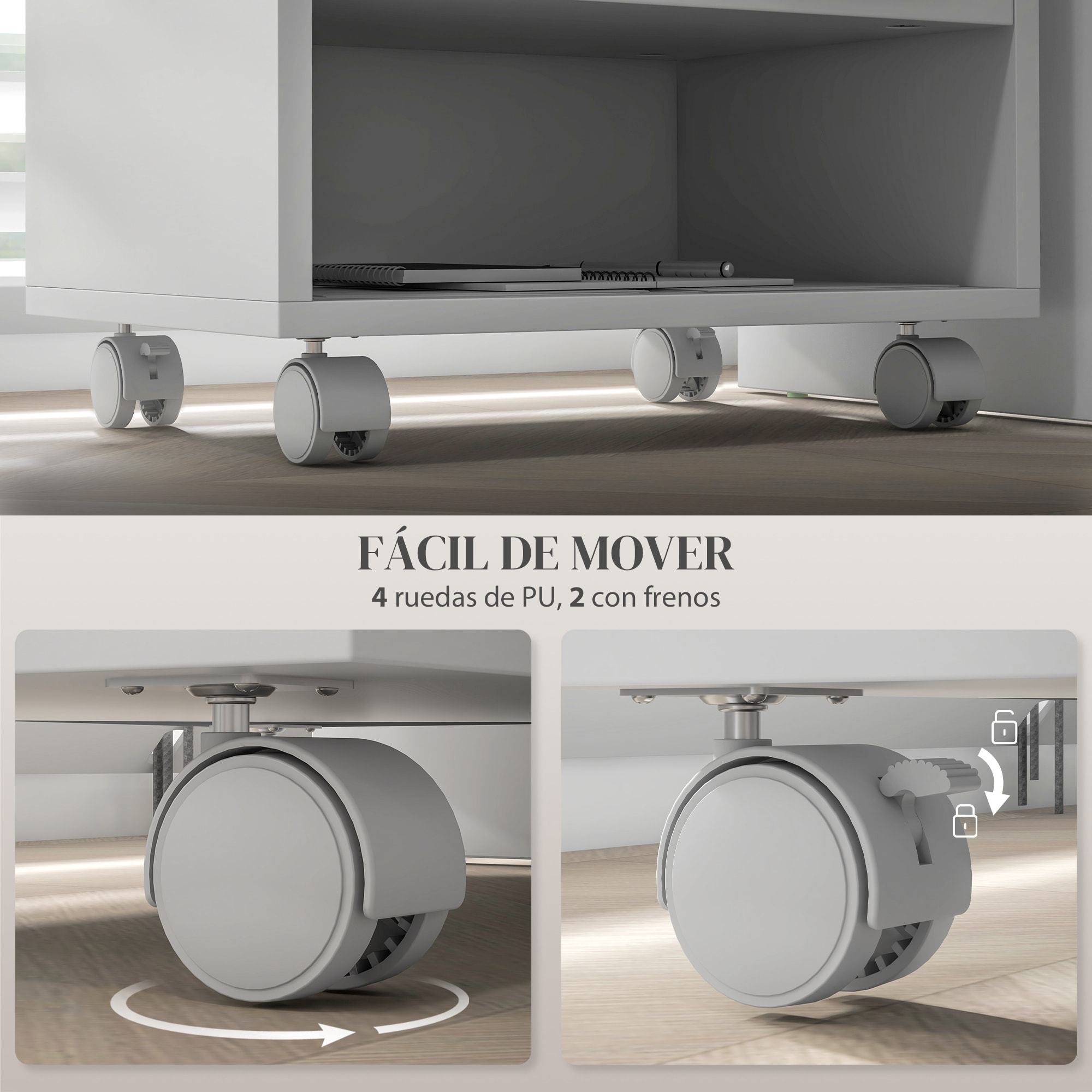 Mueble de Impresora con Ruedas Soporte de Impresora con Compartimentos Abiertos para Oficina Estudio 40x30x36 cm Blanco