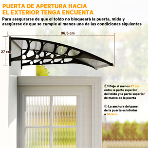 Marquesinas Exterior para Puertas y Ventanas, 103x96,5 cm, Tejadillo de Protección contra Sol y Lluvia, con Cubierta de Policarbonato, Barras de Aleación de Aluminio, Transparente
