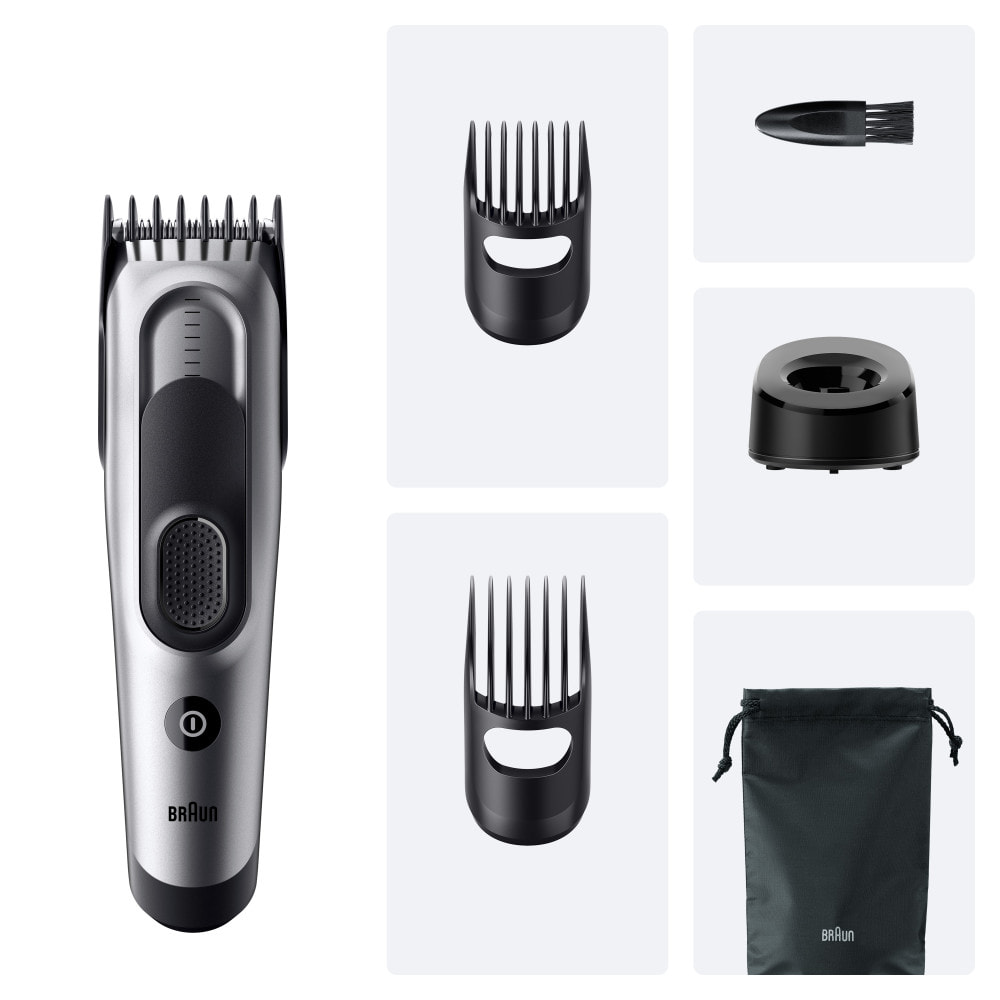 Braun Tondeuse À Cheveux Series 7, + 5 Outils Pour Créer Son Style, Lame Affûtée Et Inusable, 17 Longueurs, HC7590, Gris