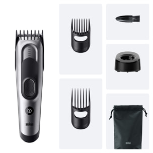 Braun Tondeuse À Cheveux Series 7, + 5 Outils Pour Créer Son Style, Lame Affûtée Et Inusable, 17 Longueurs, HC7590, Gris