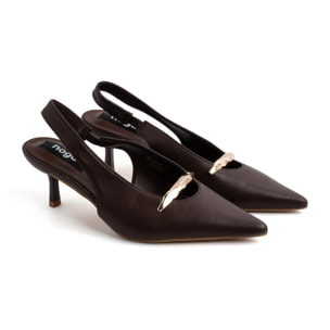 Slingback con dettaglio oro e tacco spillo - MARRONE