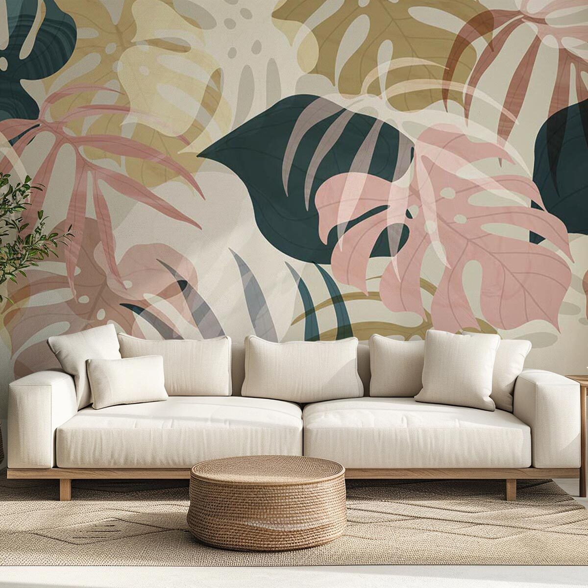 Papier peint feuillage pastel tropical doux et lumineux Intissé