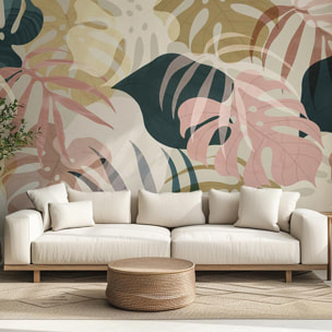 Papier peint feuillage pastel tropical doux et lumineux Intissé