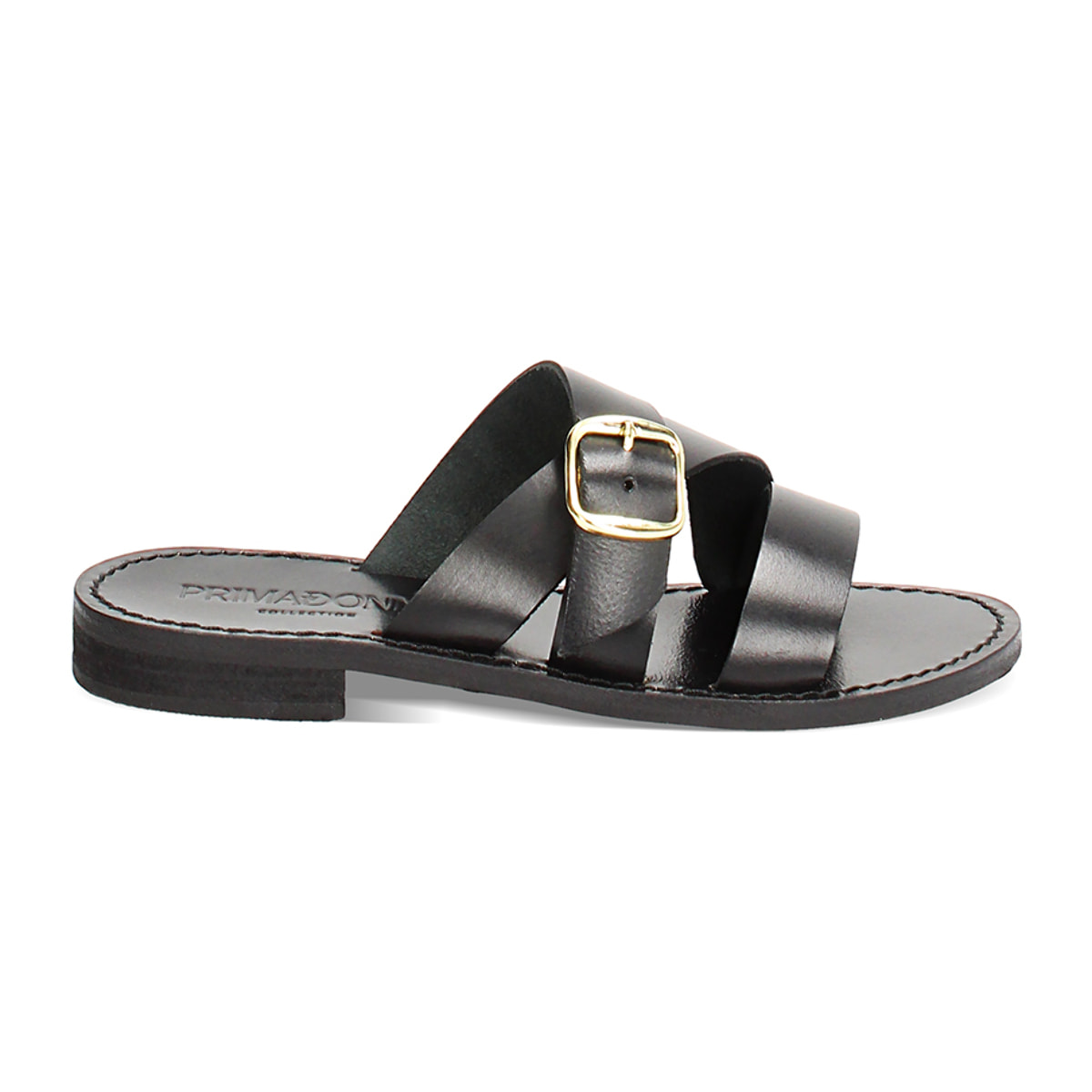 Sandales basses noires en vache avec boucle