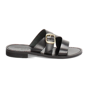 Sandales basses noires en vache avec boucle