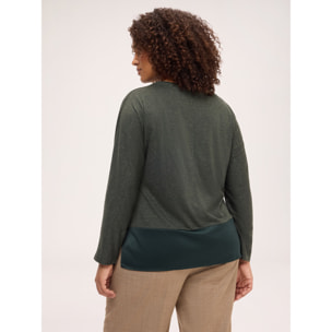 Fiorella Rubino - T-shirt bimaterica in jersey lurex - Verde militare
