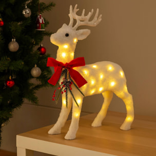 Decoración navideña - reno de pie con luces led y tela blanca 30x12x30cm