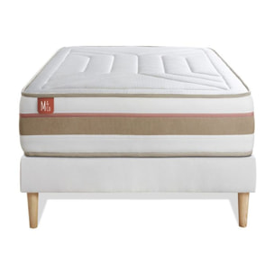 Ensemble Matelas Le Tendre - 28cm - Ressorts ensachés et mémoire de forme - Enveloppant - Sommier Tapissier Blanc