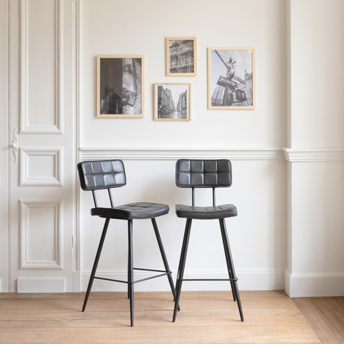 Lot de 2 tabourets de bar en simili noir FERNAND