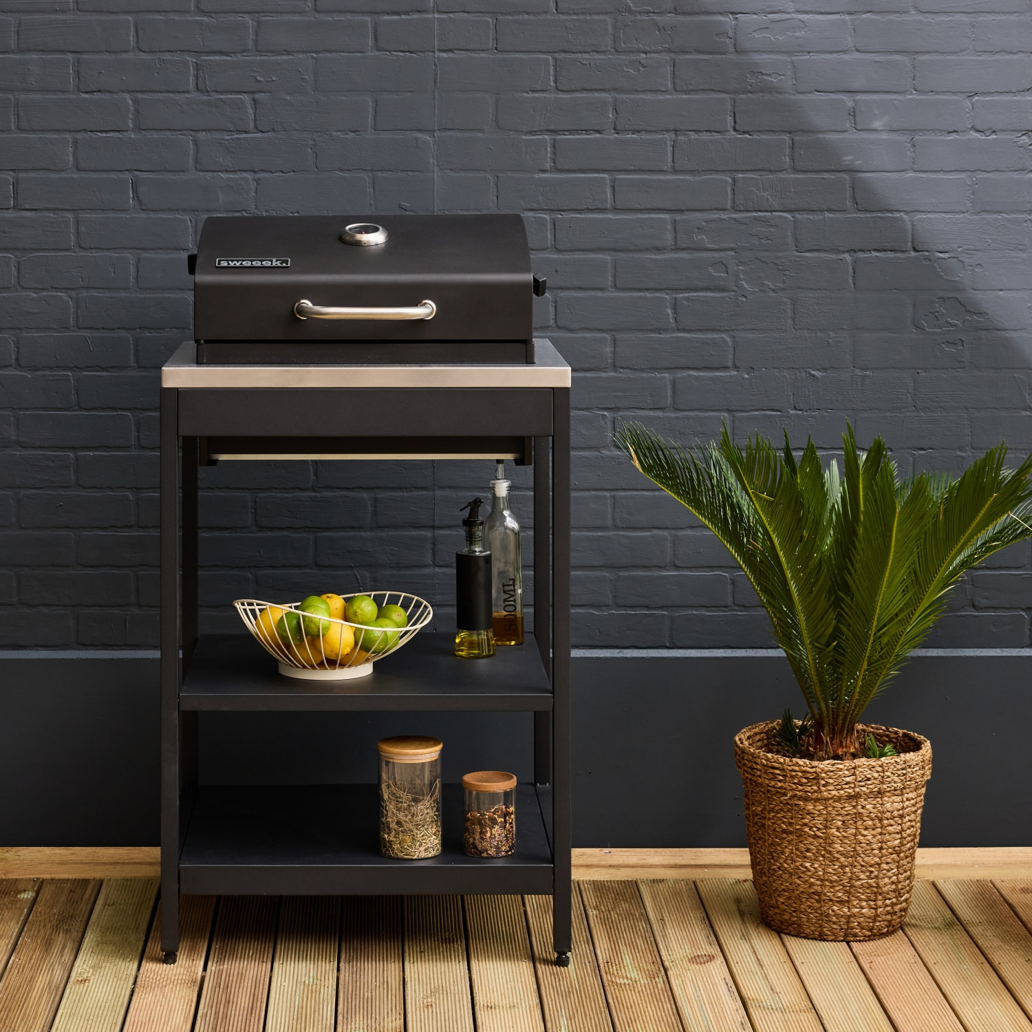 Barbecue grill charbon de bois noir Naxos grille chromée 2 étagères