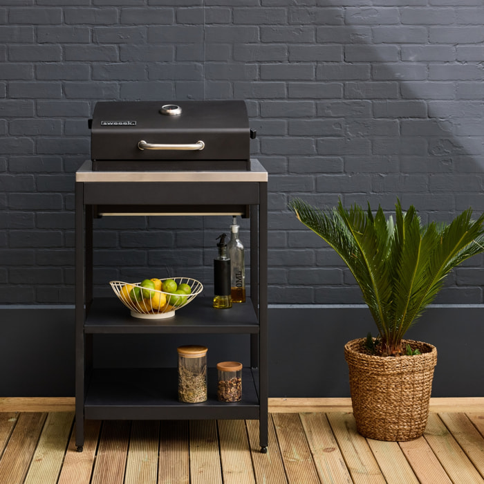 Barbecue grill charbon de bois noir Naxos grille chromée 2 étagères